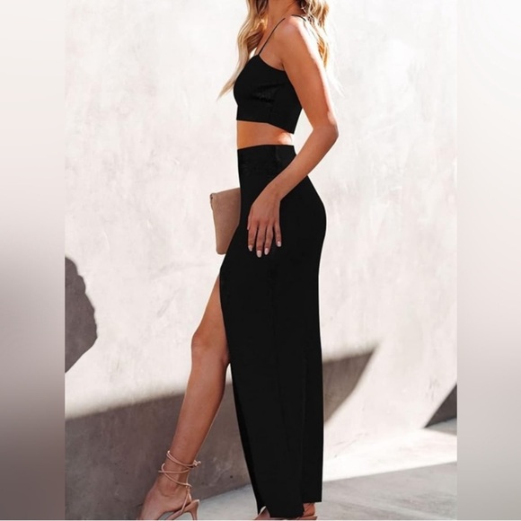 elleven Dresses & Skirts - Women’s Black Skirt Set - Two-Piece Crop Top & Maxi Skirt